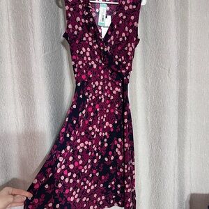 Leota Pink and Black Floral Midi Dress